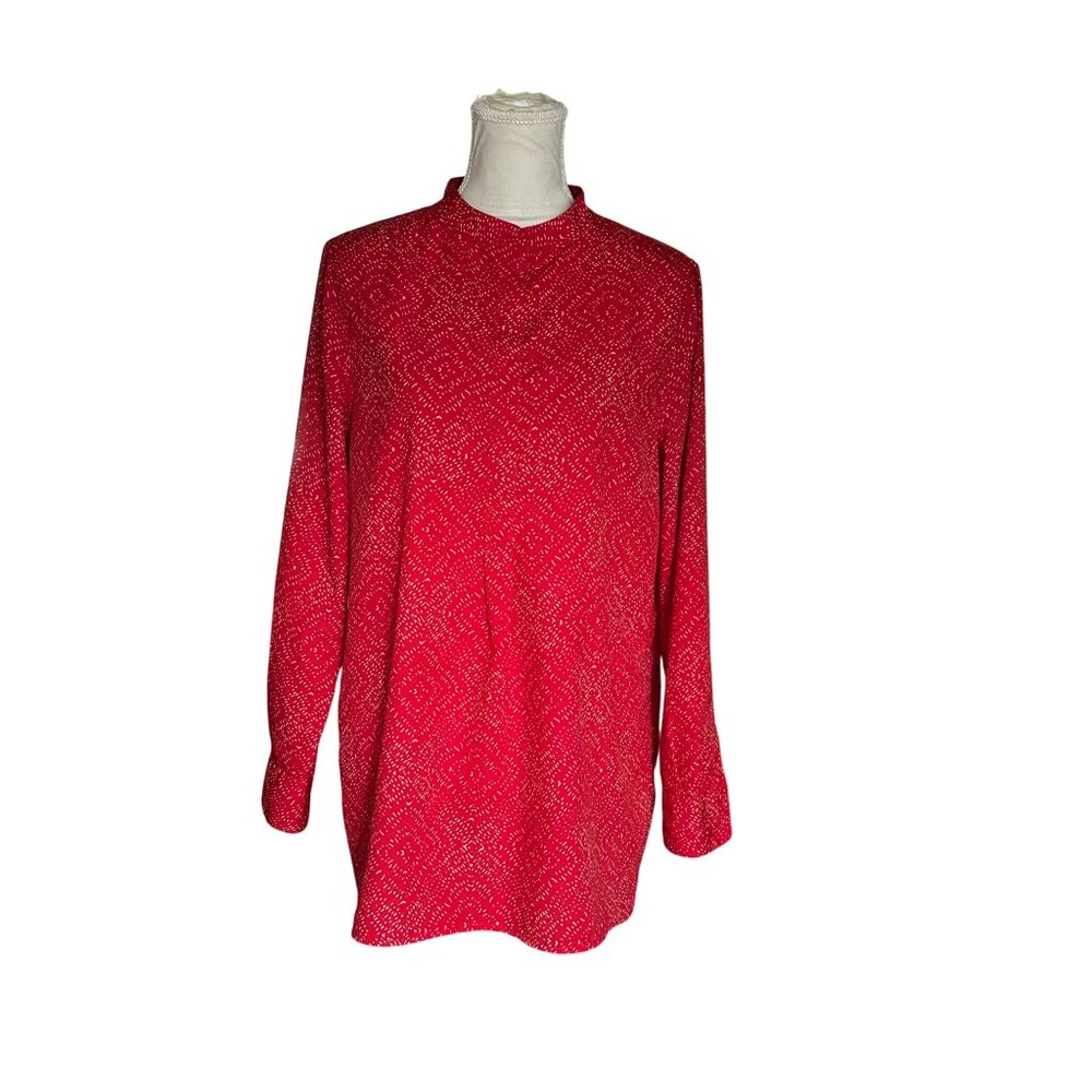 Lauren Ralph Lauren Womens Red Printed Long Sleeve Tunic Top Lightweight Sz L